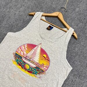 VTG‎ Sun Tank Top Men's Large 1900's Sail Boat Key West Made in USA Gray
